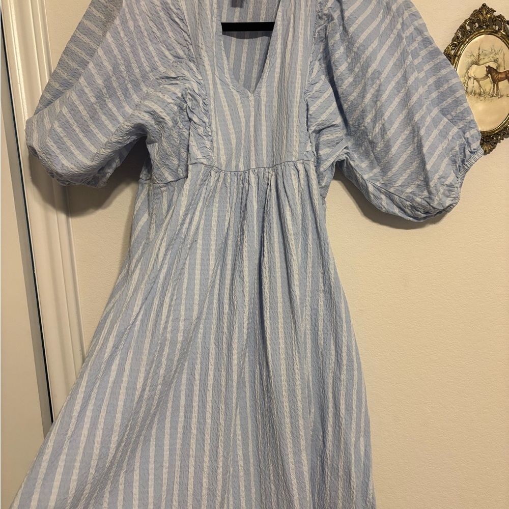 Blue and White Striped Dress